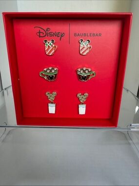 Disney BaubleBar MickeyHoliday Mug & Cocoa Stud Earring Set in Red, Green, White